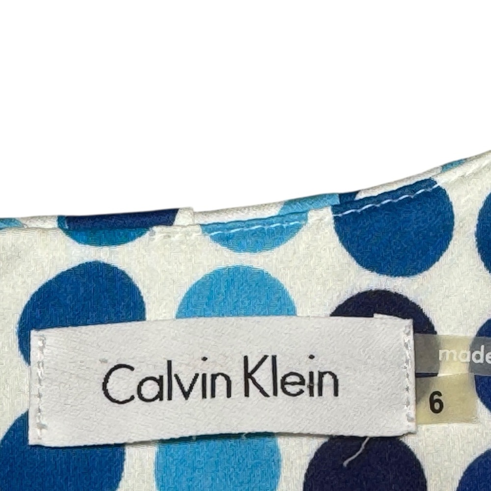 Calvin Klein Retro Blue Polka Dot Fit & Flare Dress Sleeveless Belted Size 6 - Picture 11 of 12